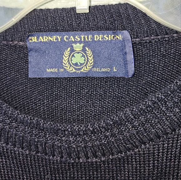 Vintage Blarney Castle Design Men's Large Navy Wool Blend Knit Pullover Sweater - Picture 3 of 7